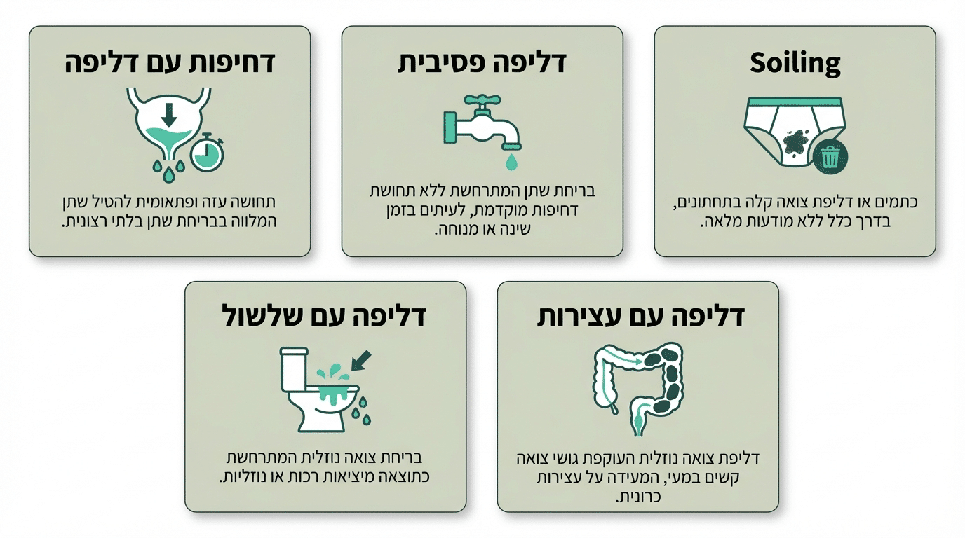 חמישה סוגי בריחת צואה שונים וההבדלים ביניהם - טבלת השוואה מקצועית