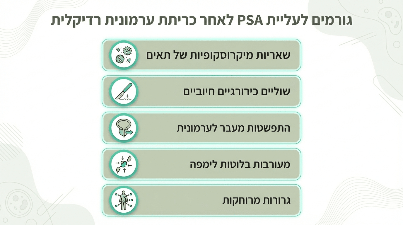 חמש סיבות לעליית PSA לאחר כריתה רדיקלית של הערמונית