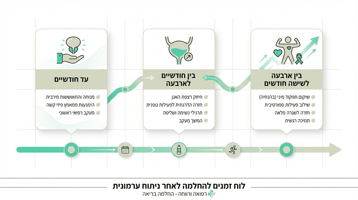 ציר הזמן של ההחלמה מבריחת שתן לאחר ניתוח ערמונית