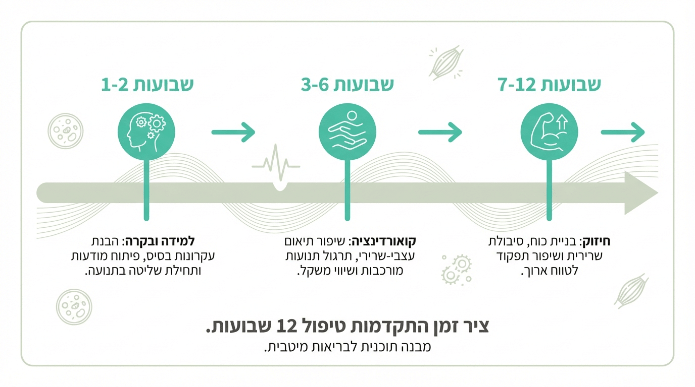 ציר זמן של טיפול פיזיותרפי לרצפת אגן - שבועות 1 עד 12