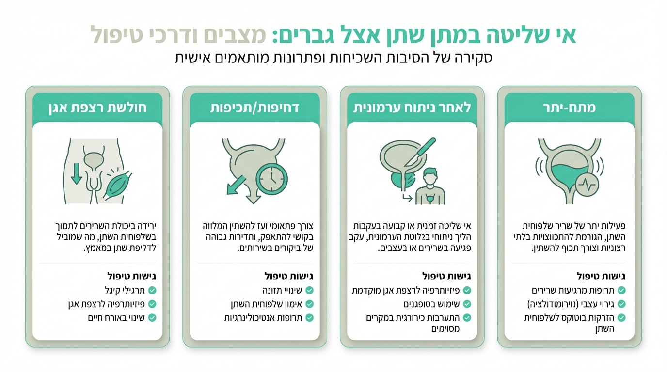 בריחת שתן בגברים - מתי תרגילי קיגל עוזרים ומתי נדרש טיפול נוסף