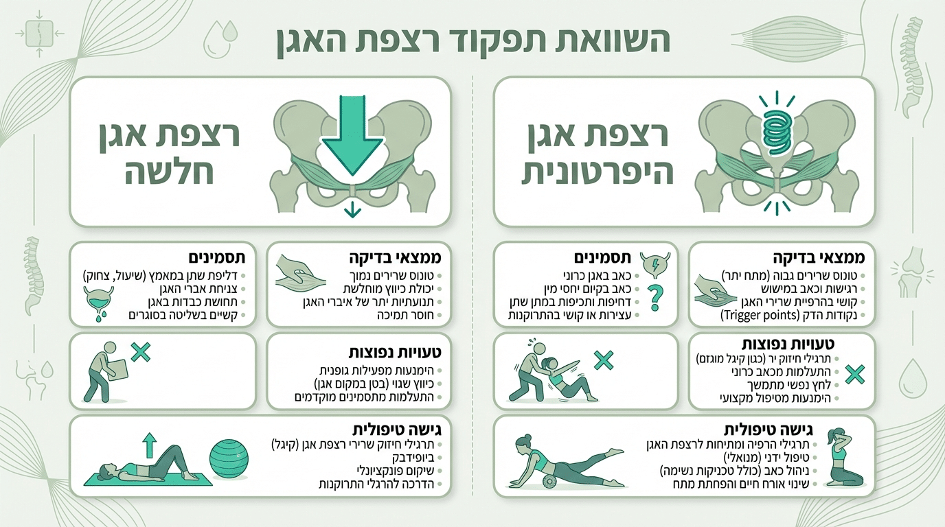 הבדל בין חולשה לכיווץ יתר ברצפת האגן