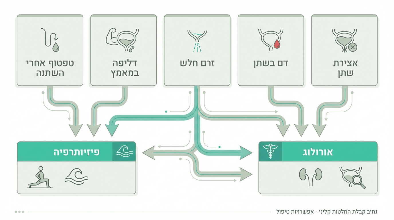 טבלת החלטה - מתי לפנות לפיזיותרפיסט רצפת אגן ומתי לאורולוג