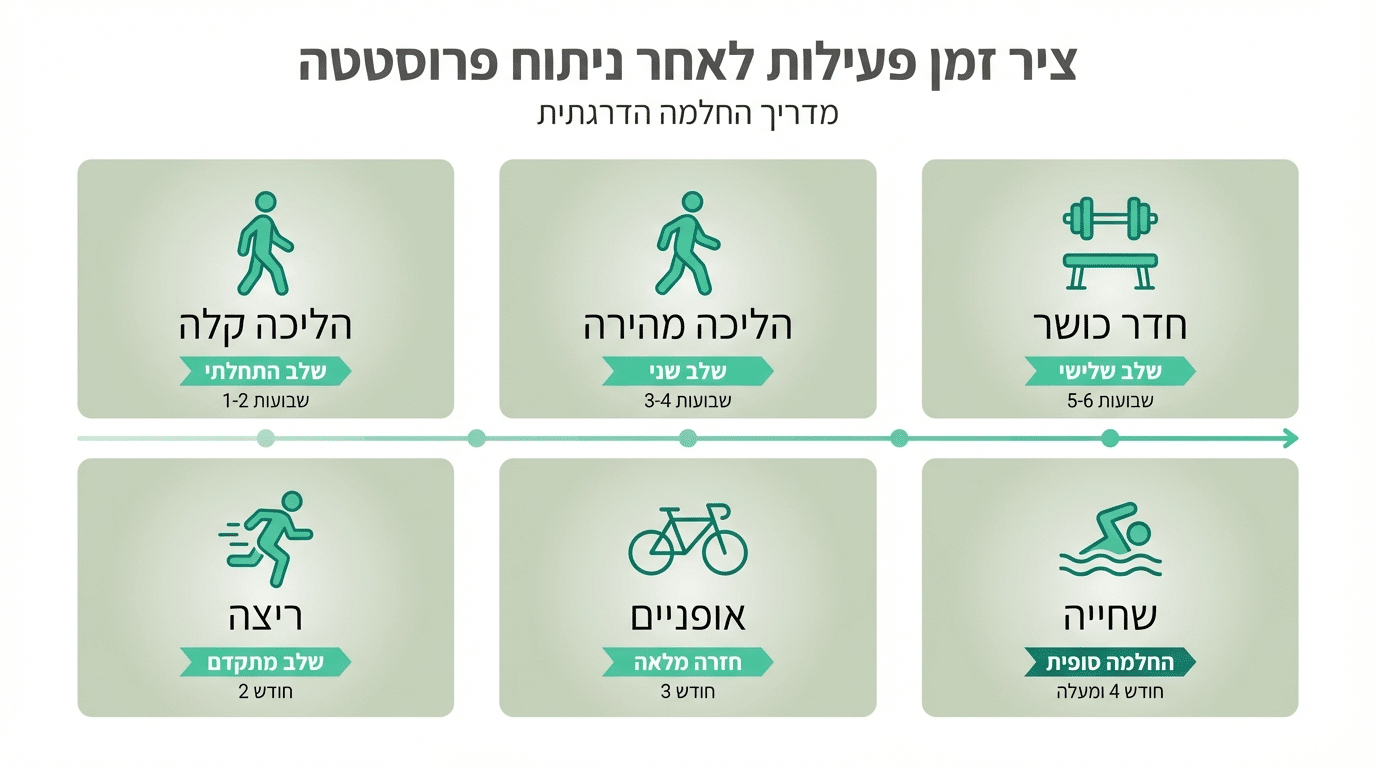 טבלת זמנים לחזרה לסוגי פעילות שונים אחרי ניתוח ערמונית